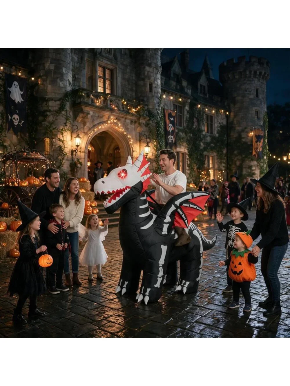 Adult Halloween Inflatable Costume - Light-Up Skeleton Dragon Suit for Parties